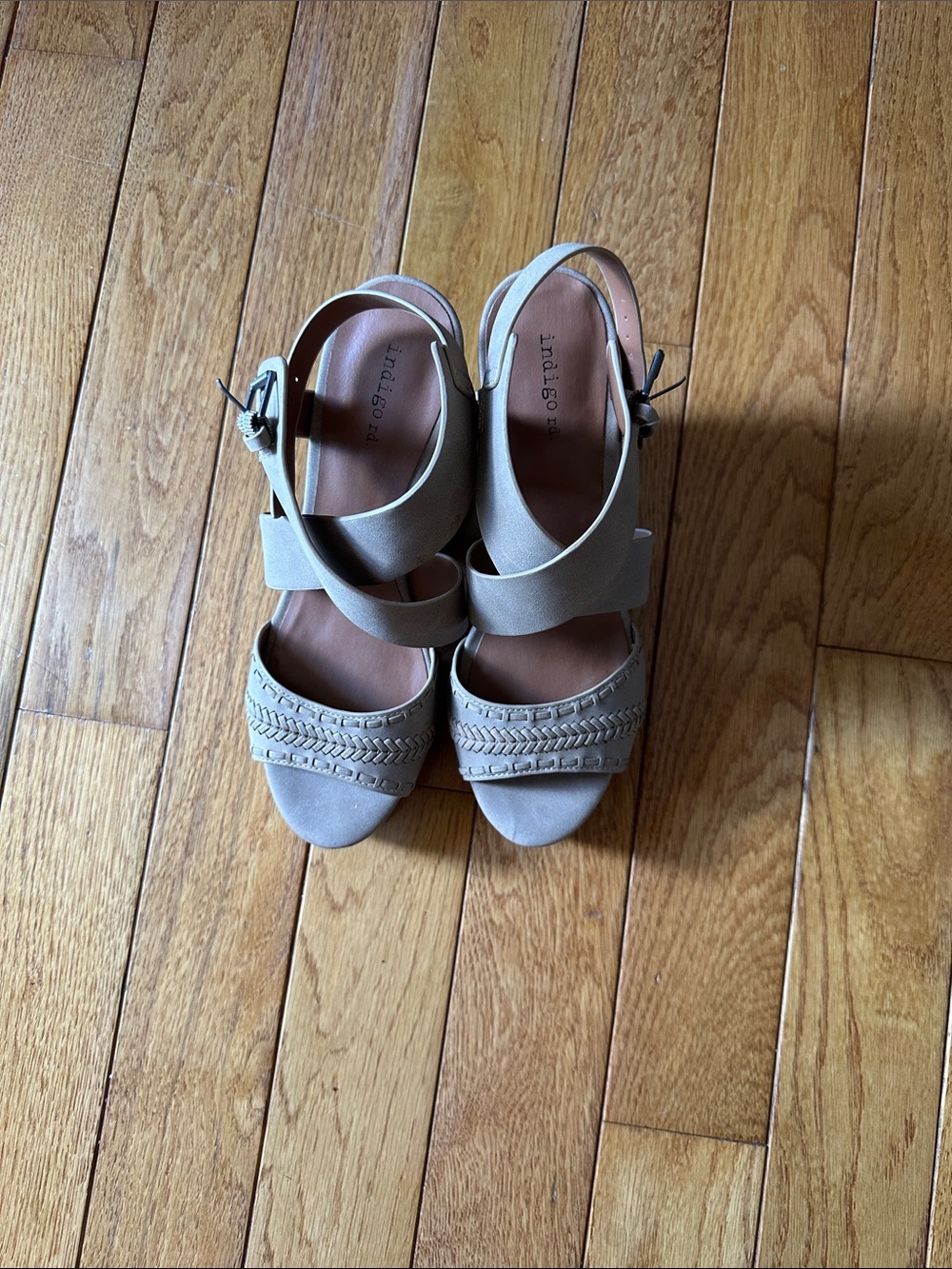 Indigo Beige Taupe Braided Wedge Sandals